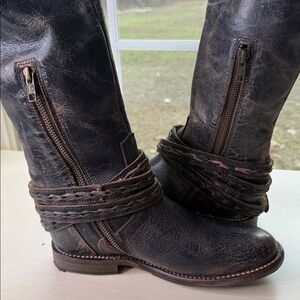 Bed Stu Eva Black Luxe Women’s knee-high boots rwoven leather strap Size 6